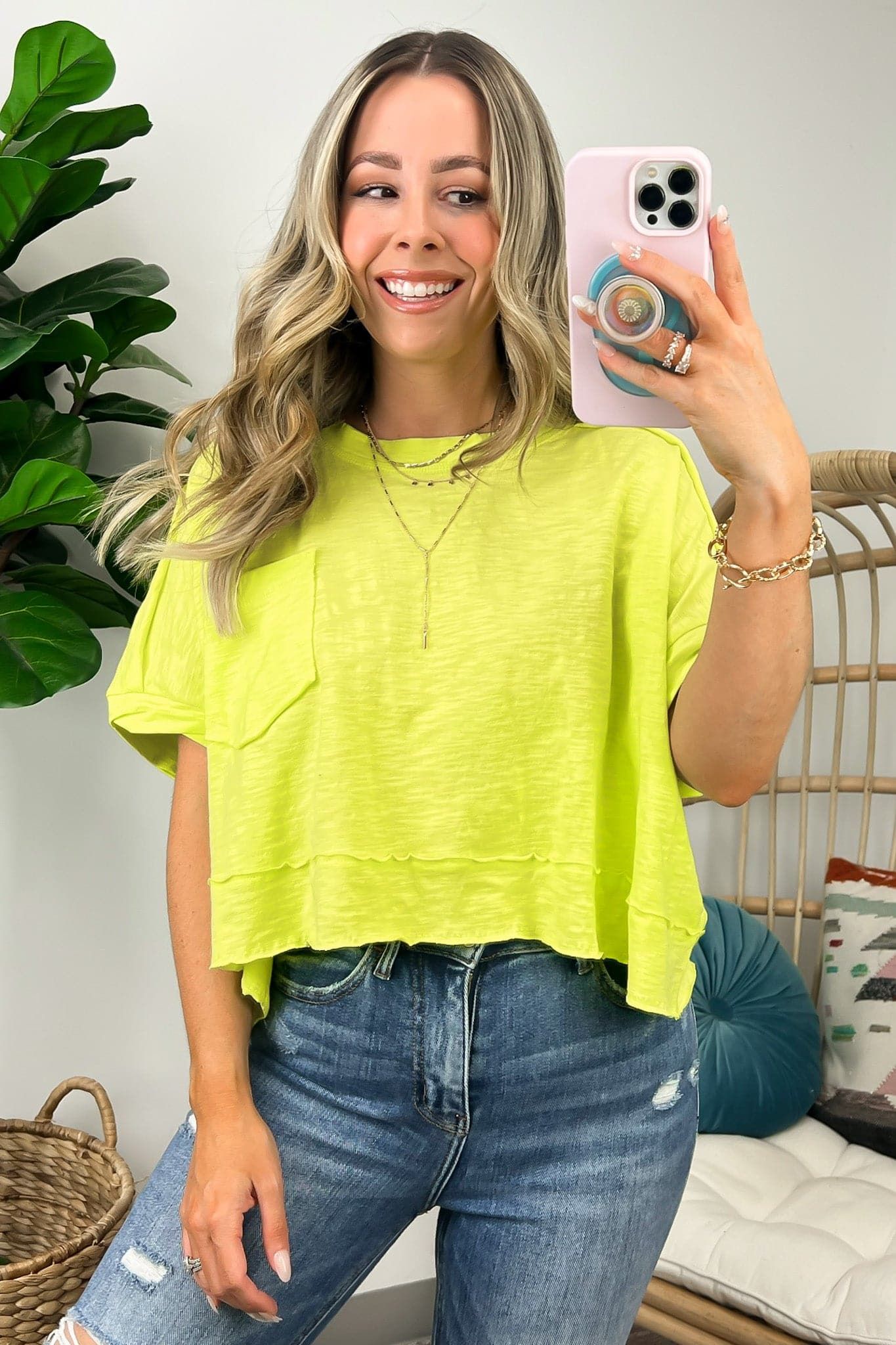 Honovi Half Sleeve Raw Edge Pocket Top - FINAL SALE sold by Madison + Mallory product image thumbnail 4