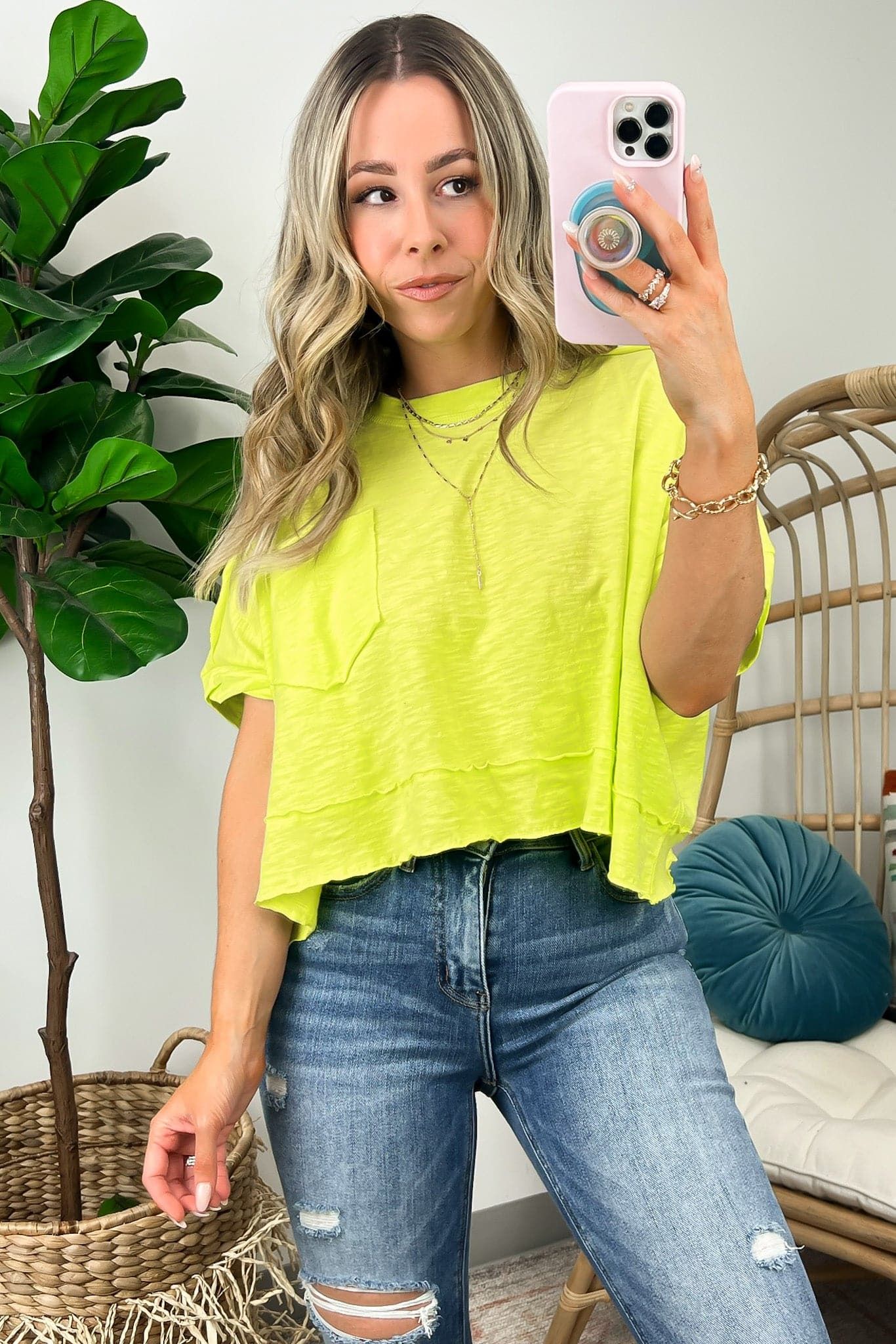 Honovi Half Sleeve Raw Edge Pocket Top - FINAL SALE sold by Madison + Mallory product image thumbnail 2