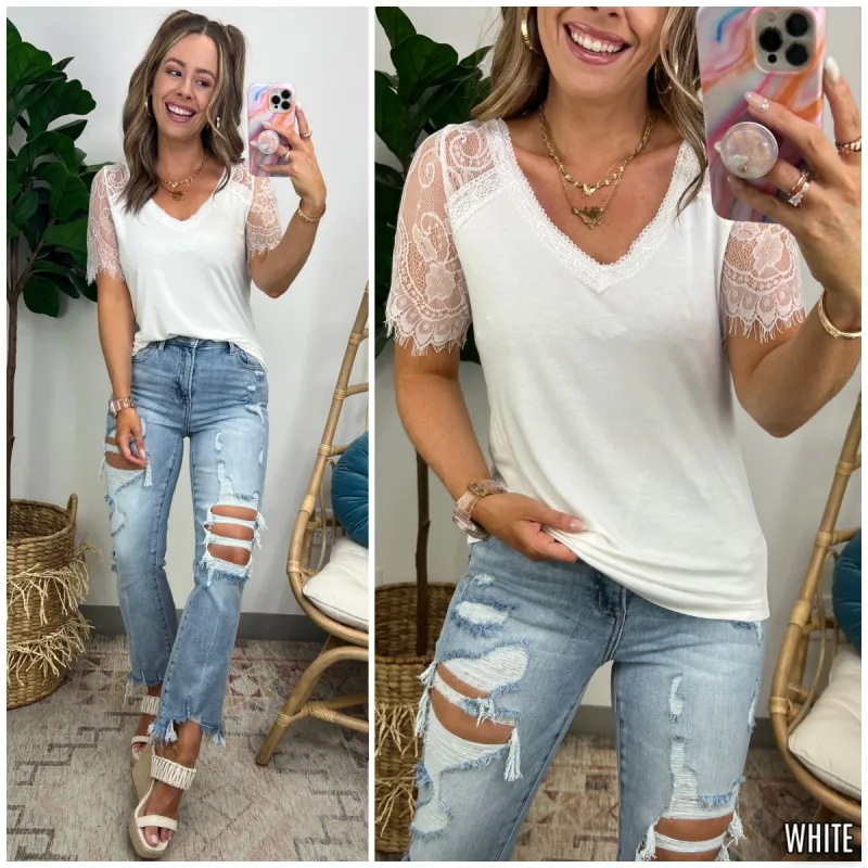 Roshina Lace Detail Top sold by Madison + Mallory