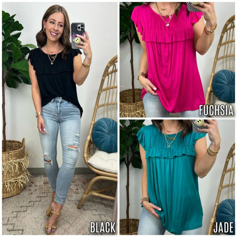 Bright Spirits Ruffle Knit Top sold by Madison + Mallory