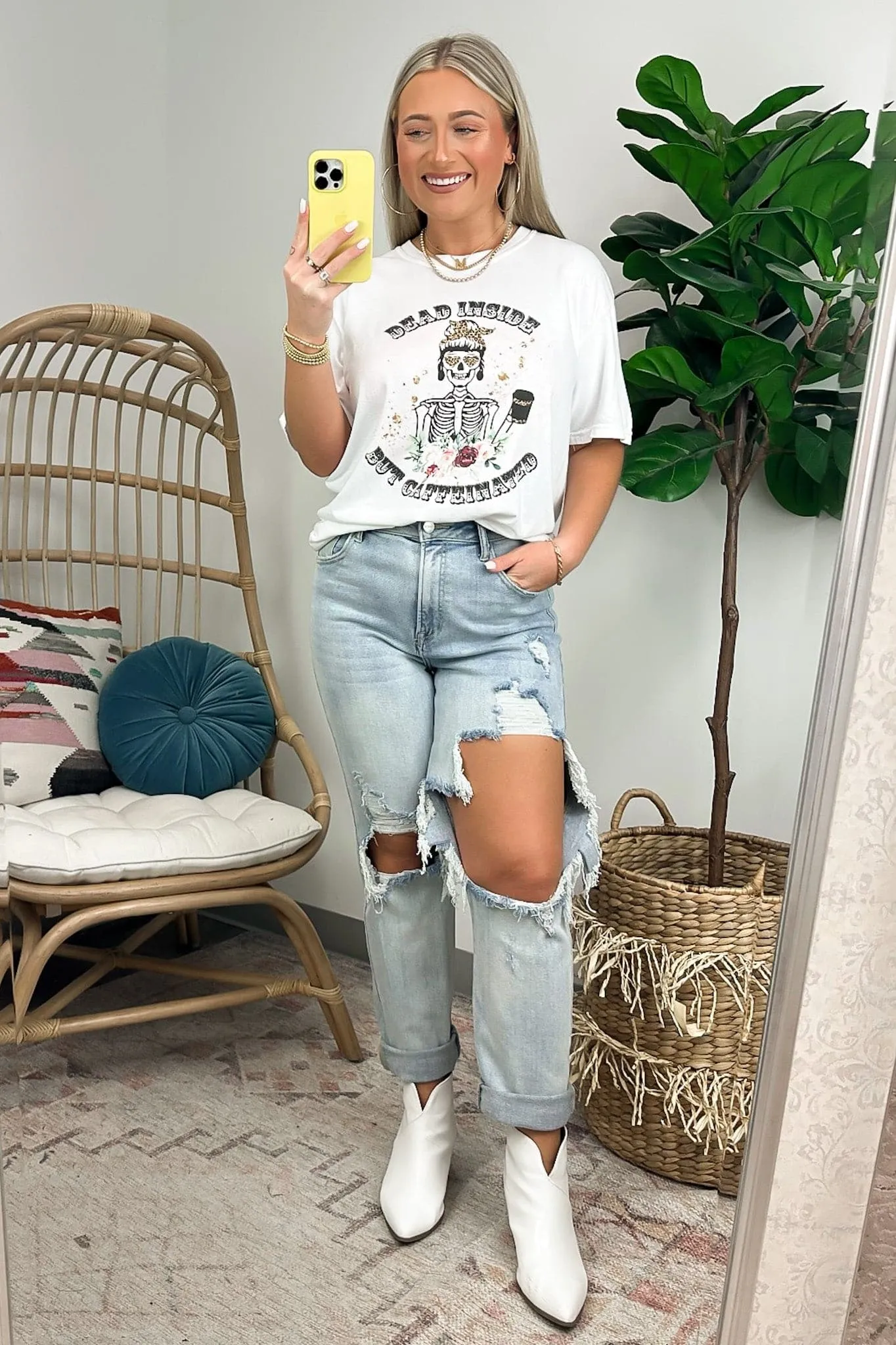 Dead Inside But Caffeinated Oversized Graphic Tee - FINAL SALE sold by Madison + Mallory product image thumbnail 3