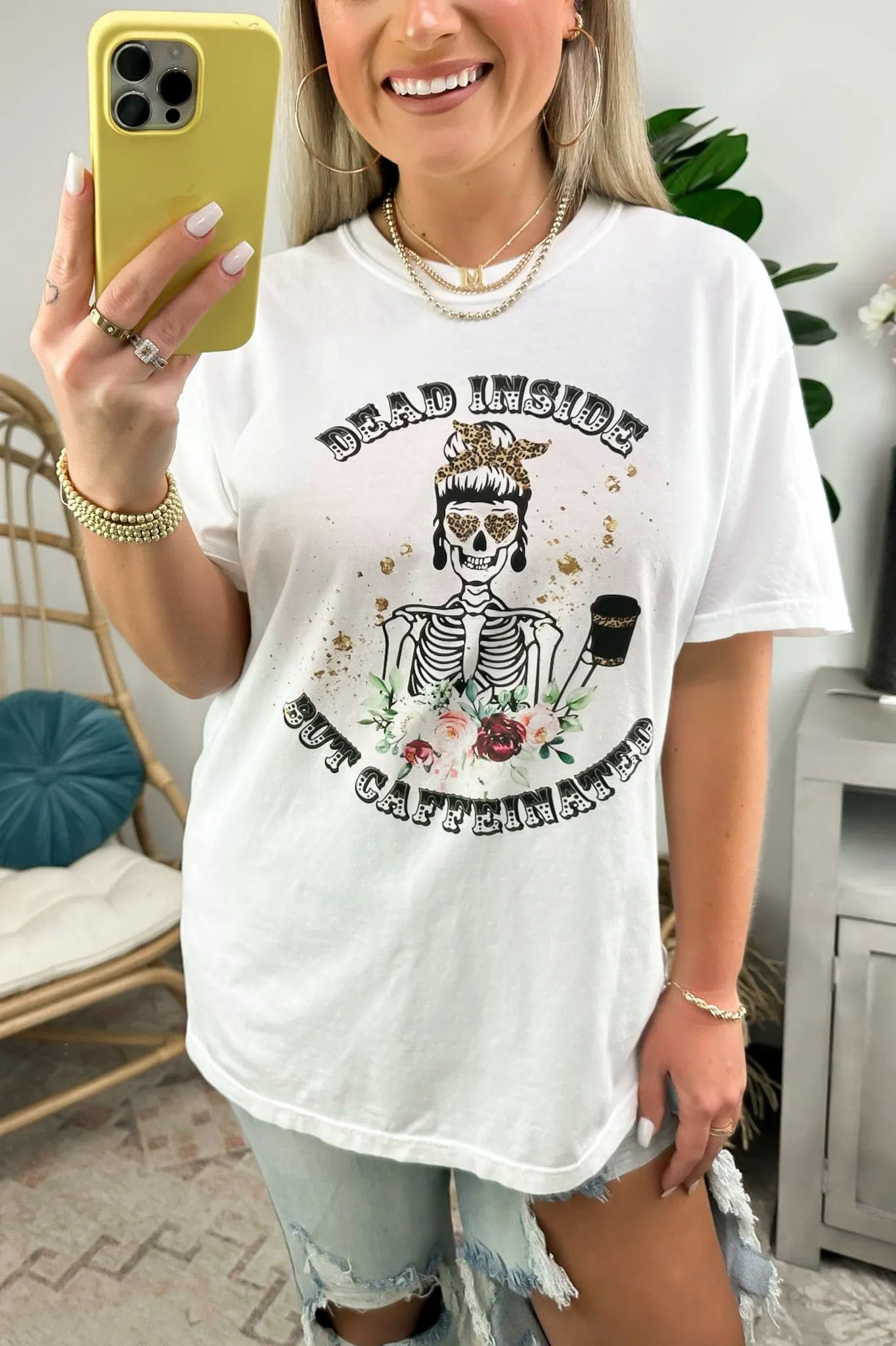 Dead Inside But Caffeinated Oversized Graphic Tee - FINAL SALE sold by Madison + Mallory product image thumbnail 5