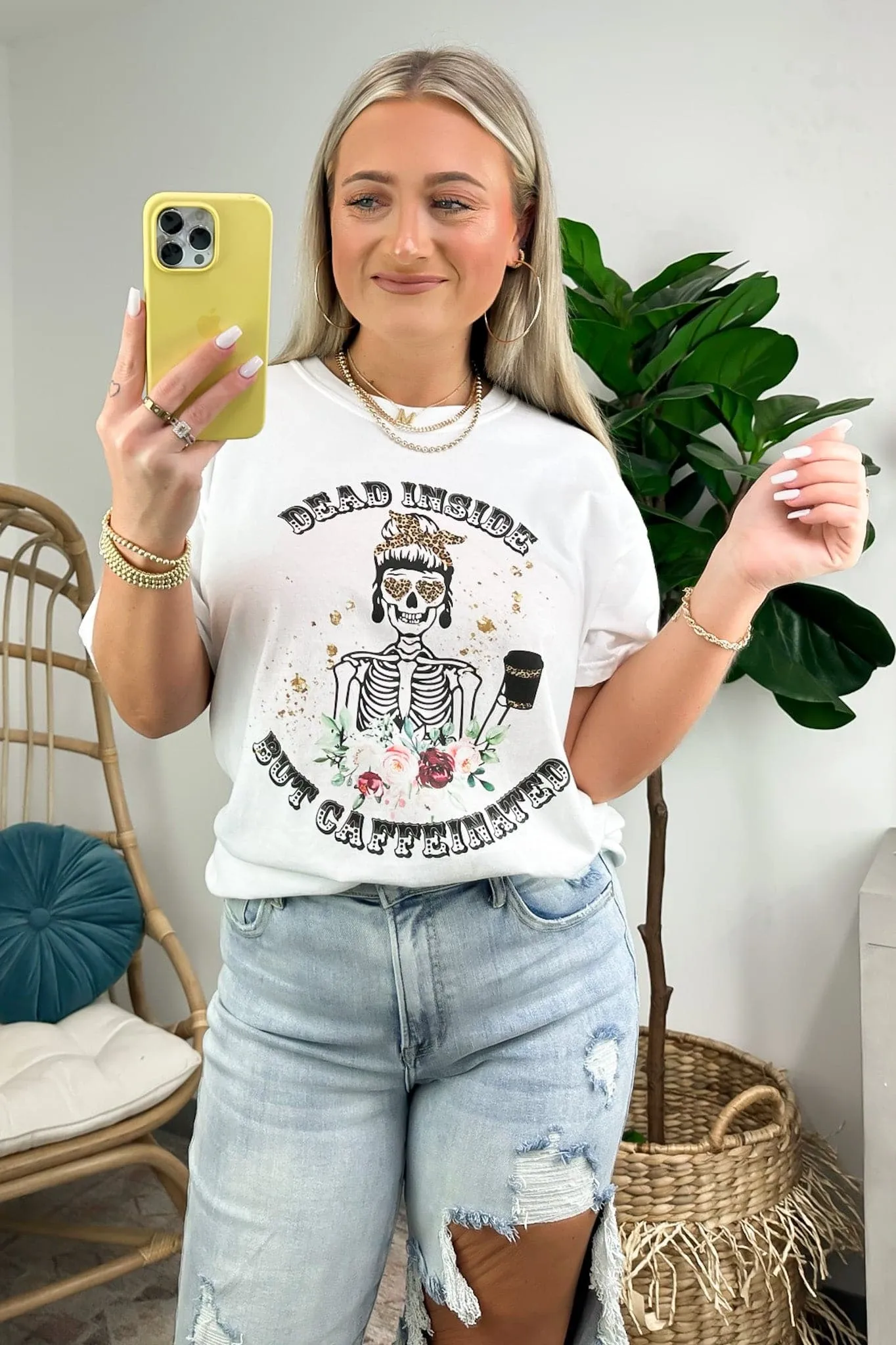 Dead Inside But Caffeinated Oversized Graphic Tee - FINAL SALE sold by Madison + Mallory