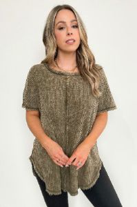 Louanna Short Sleeve Relaxed Waffle Knit Top - BACK IN STOCK sold by Madison + Mallory