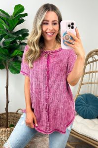 Louanna Short Sleeve Relaxed Waffle Knit Top - BACK IN STOCK sold by Madison + Mallory