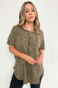 Louanna Short Sleeve Relaxed Waffle Knit Top - BACK IN STOCK sold by Madison + Mallory