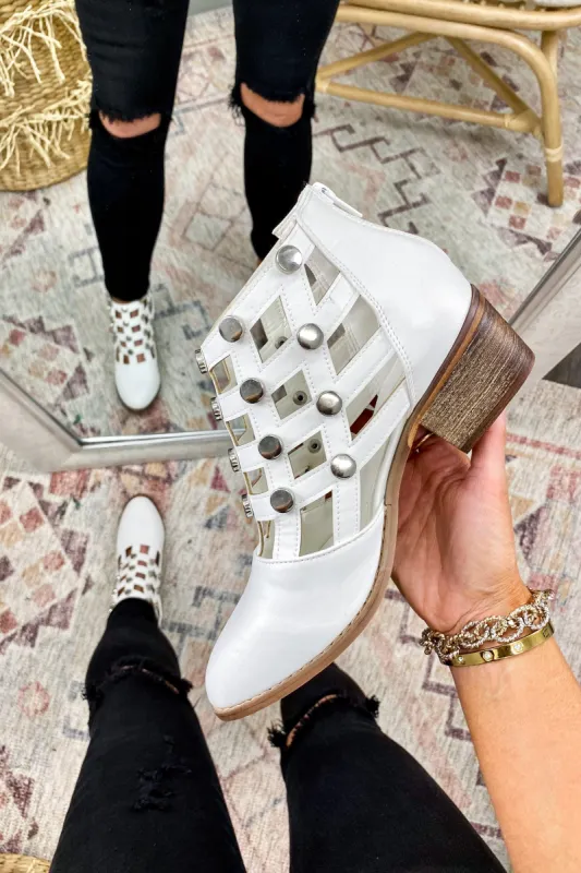 Serlina Lattice Cutout Studded Booties - FINAL SALE sold by Madison + Mallory