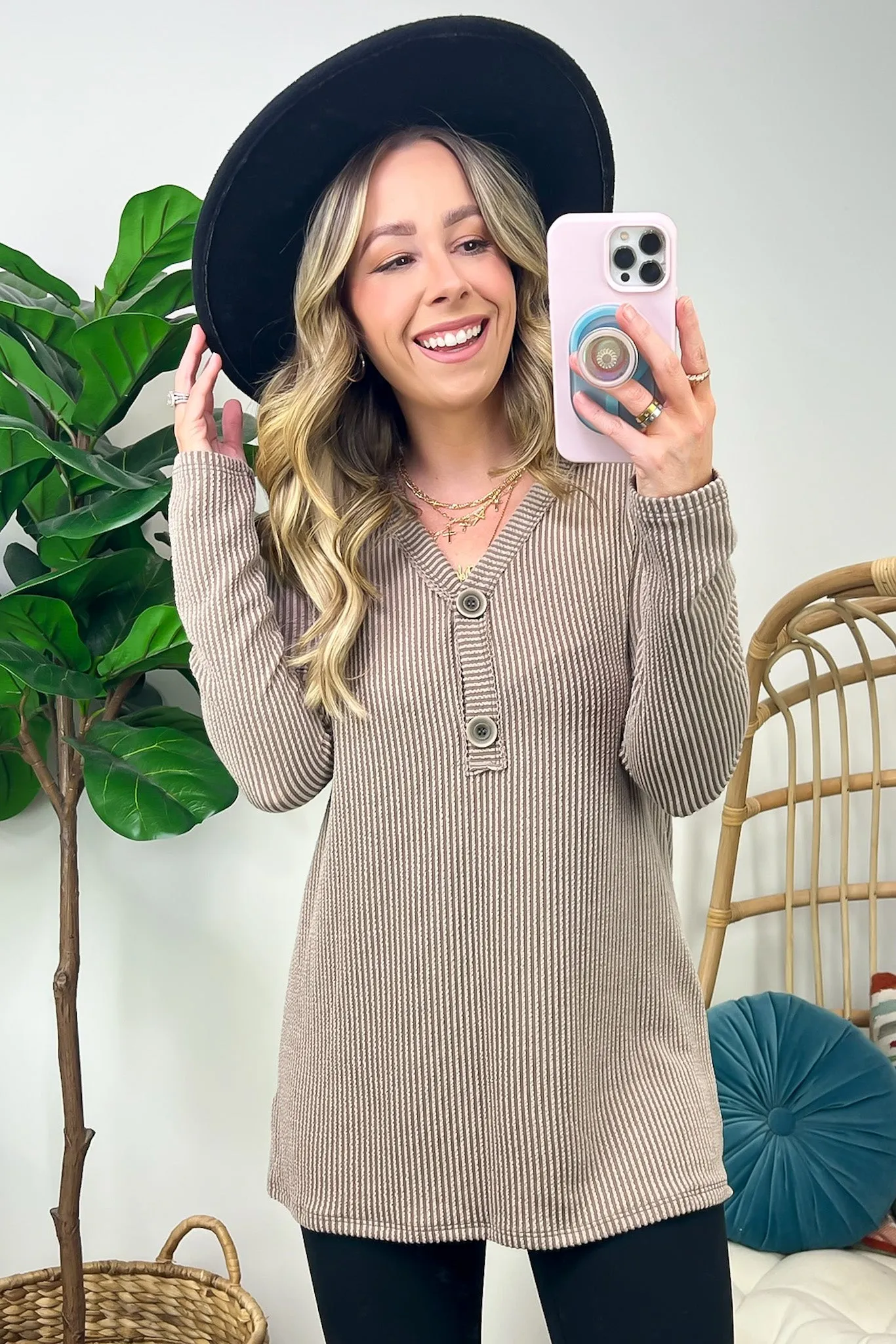 Fall Into Me Ribbed Henley Button Top - FINAL SALE sold by Madison + Mallory