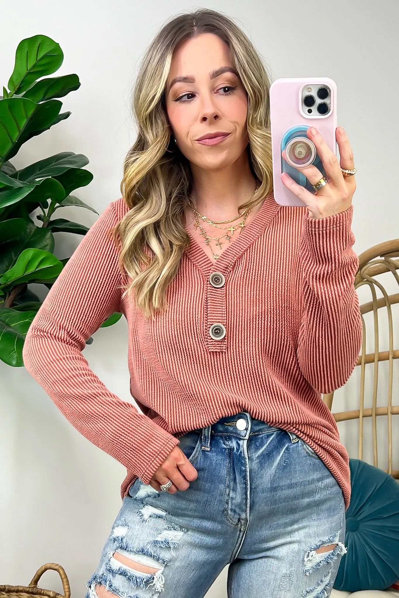 Fall Into Me Ribbed Henley Button Top - FINAL SALE sold by Madison + Mallory product image thumbnail 5