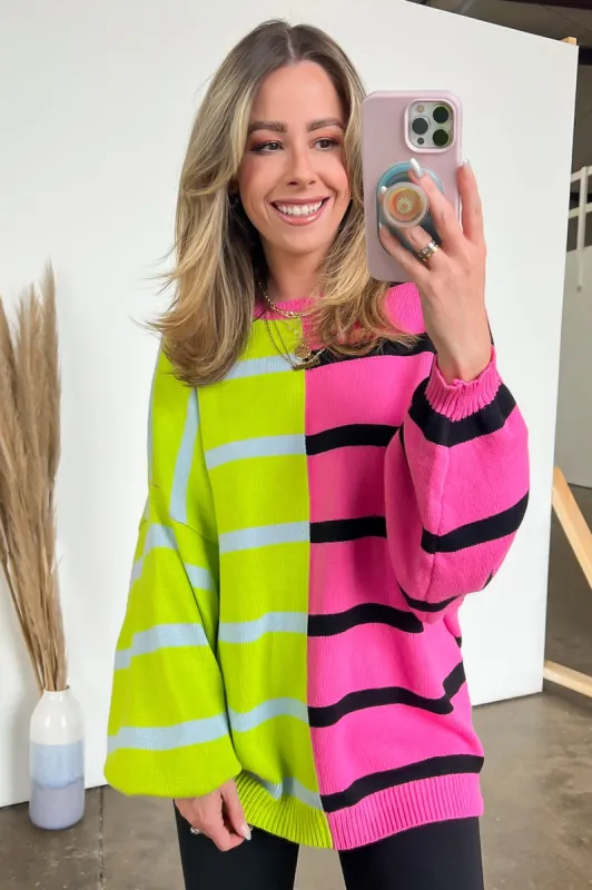 Keegan Color Block Stripe Bubble Sleeve Sweater - FINAL SALE sold by Madison + Mallory