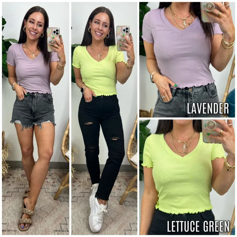 Proud Moment V-Neck Short Sleeve Lettuce Hem Top sold by Madison + Mallory
