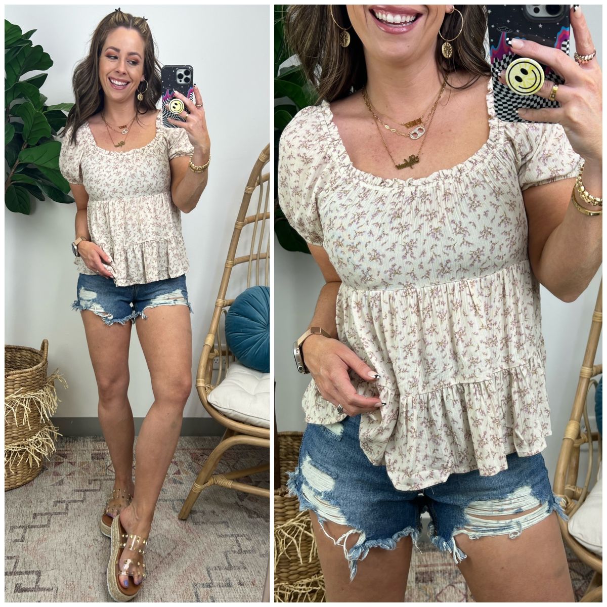 Elliann Floral Print Babydoll Top sold by Madison + Mallory