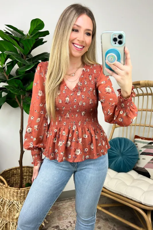 Fun Fantasy Floral Smocked Peplum Top - FINAL SALE sold by Madison + Mallory