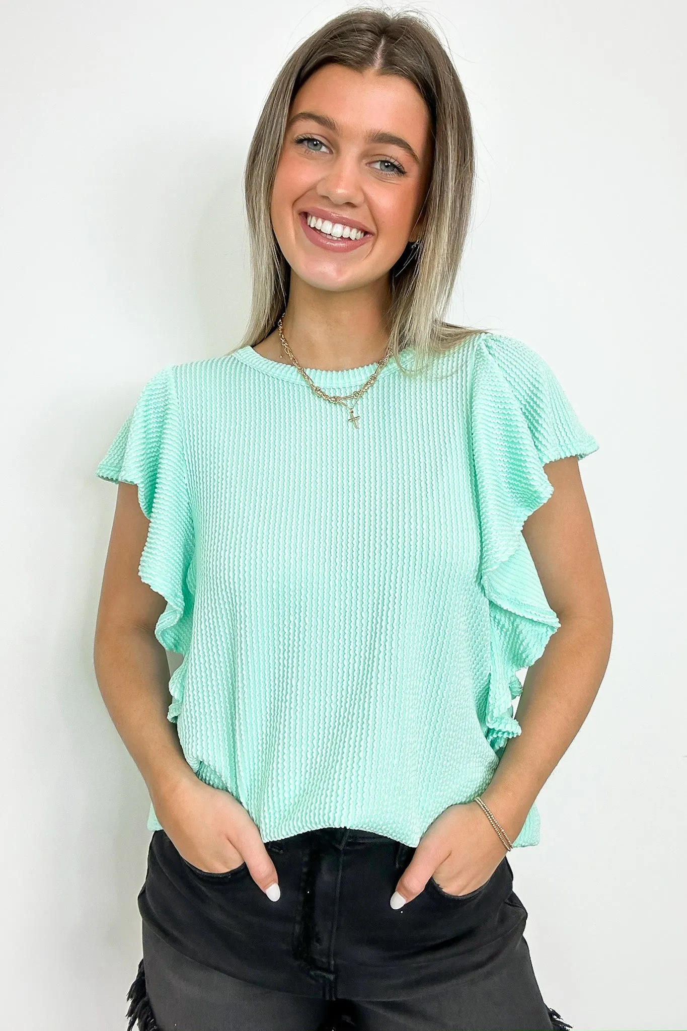Kameryn Ribbed Knit Ruffle Sleeve Top - BACK IN STOCK sold by Madison + Mallory product image thumbnail 5