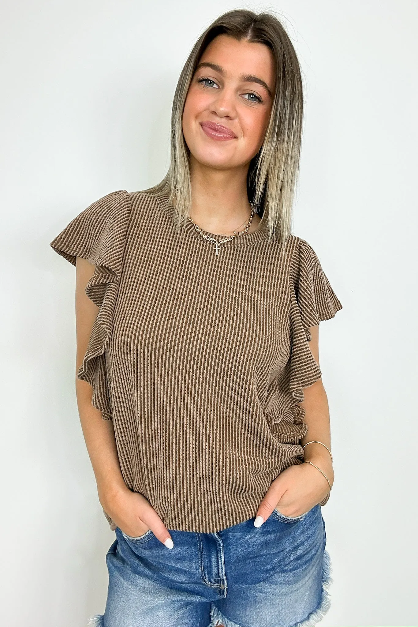 Kameryn Ribbed Knit Ruffle Sleeve Top - BACK IN STOCK sold by Madison + Mallory product image thumbnail 3