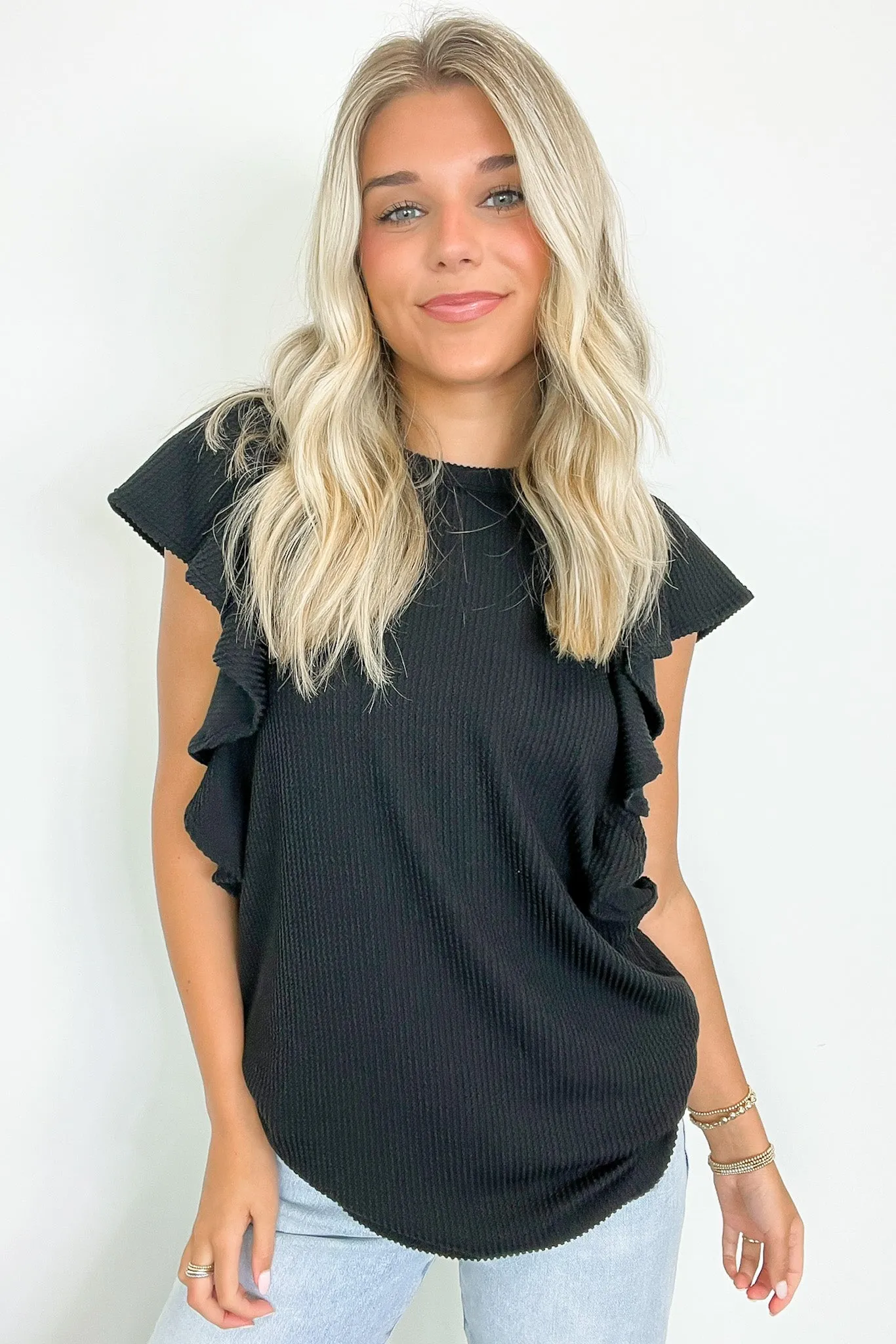 Kameryn Ribbed Knit Ruffle Sleeve Top - BACK IN STOCK sold by Madison + Mallory product image thumbnail 4