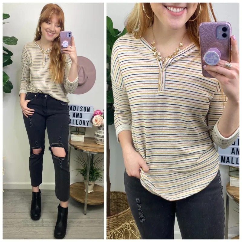 Ilana Striped Button Detail Top sold by Madison + Mallory