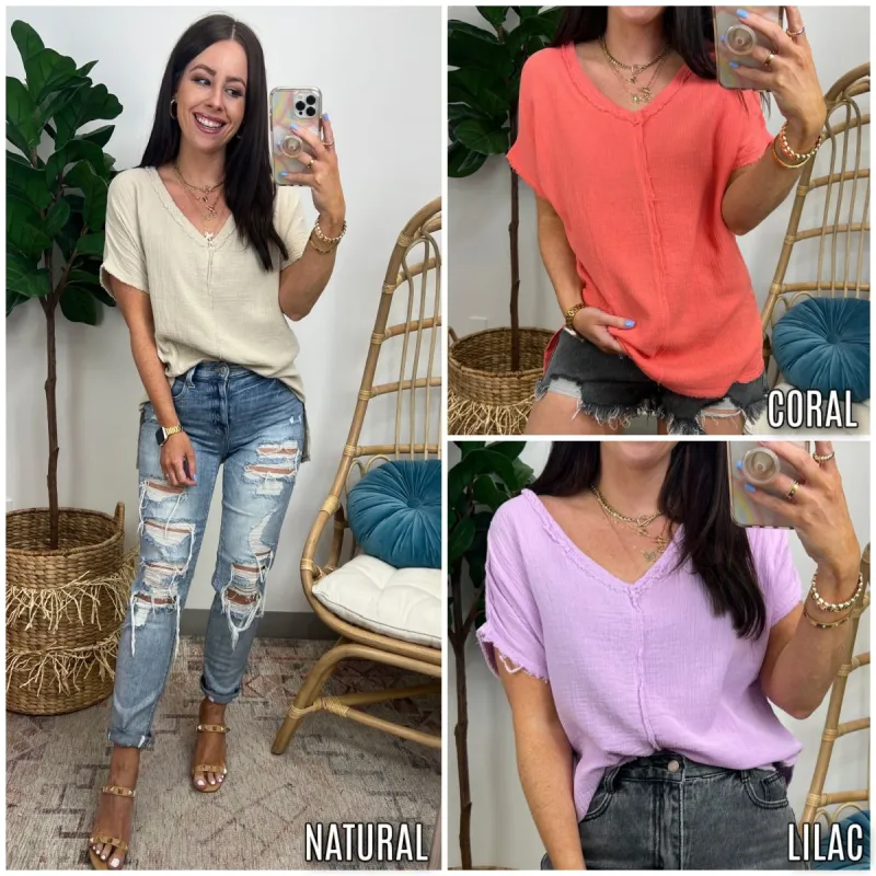 Raney V-Neck Raw Edge Top - FINAL SALE sold by Madison + Mallory