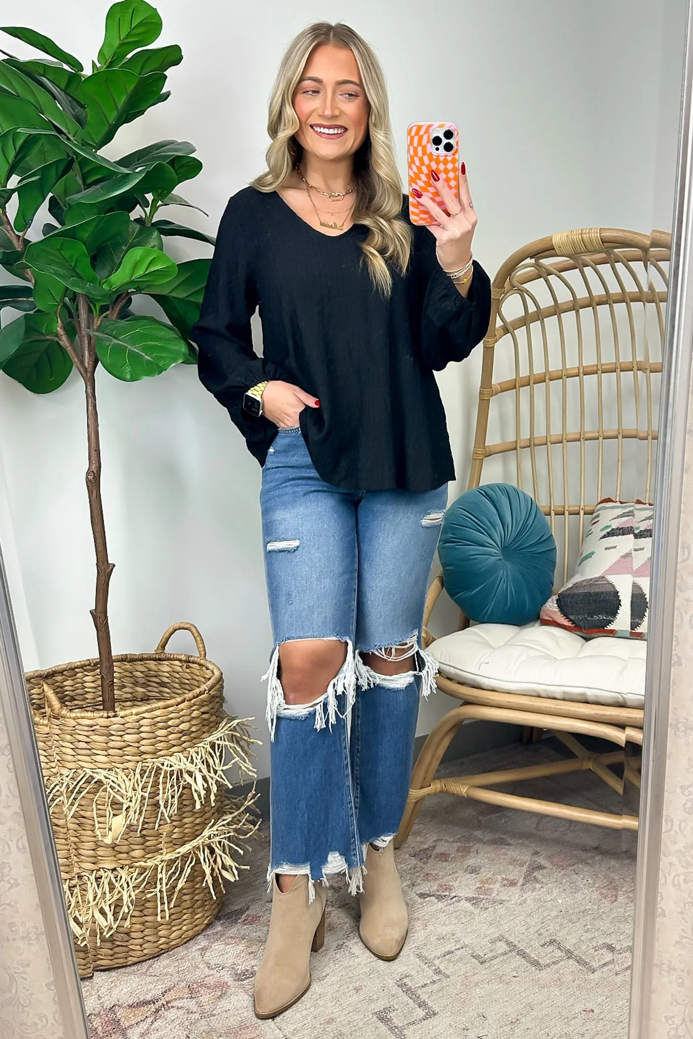 Maybelle Balloon Sleeve Textured V-Neck Top - FINAL SALE sold by Madison + Mallory product image thumbnail 4