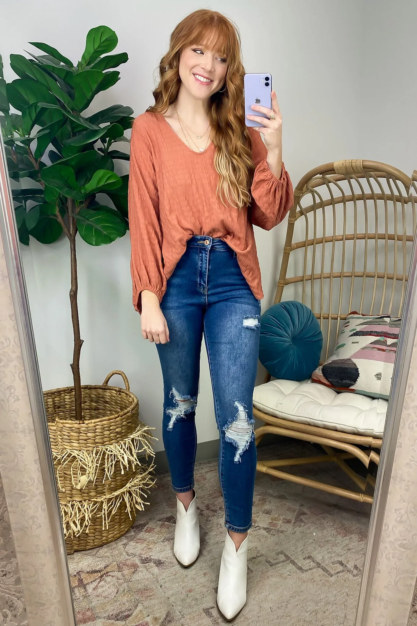 Maybelle Balloon Sleeve Textured V-Neck Top - FINAL SALE sold by Madison + Mallory product image thumbnail 3