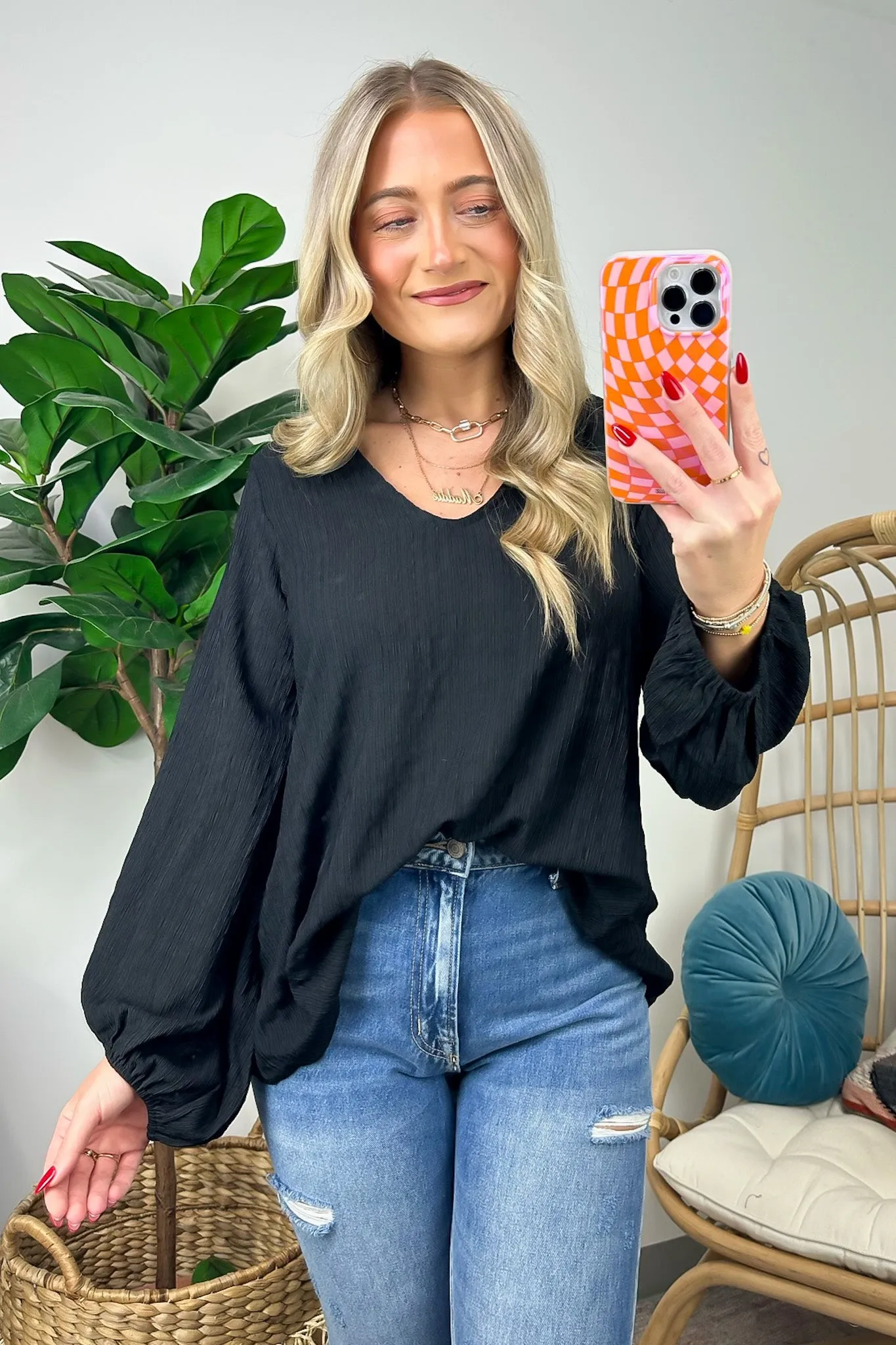 Maybelle Balloon Sleeve Textured V-Neck Top - FINAL SALE sold by Madison + Mallory product image thumbnail 2