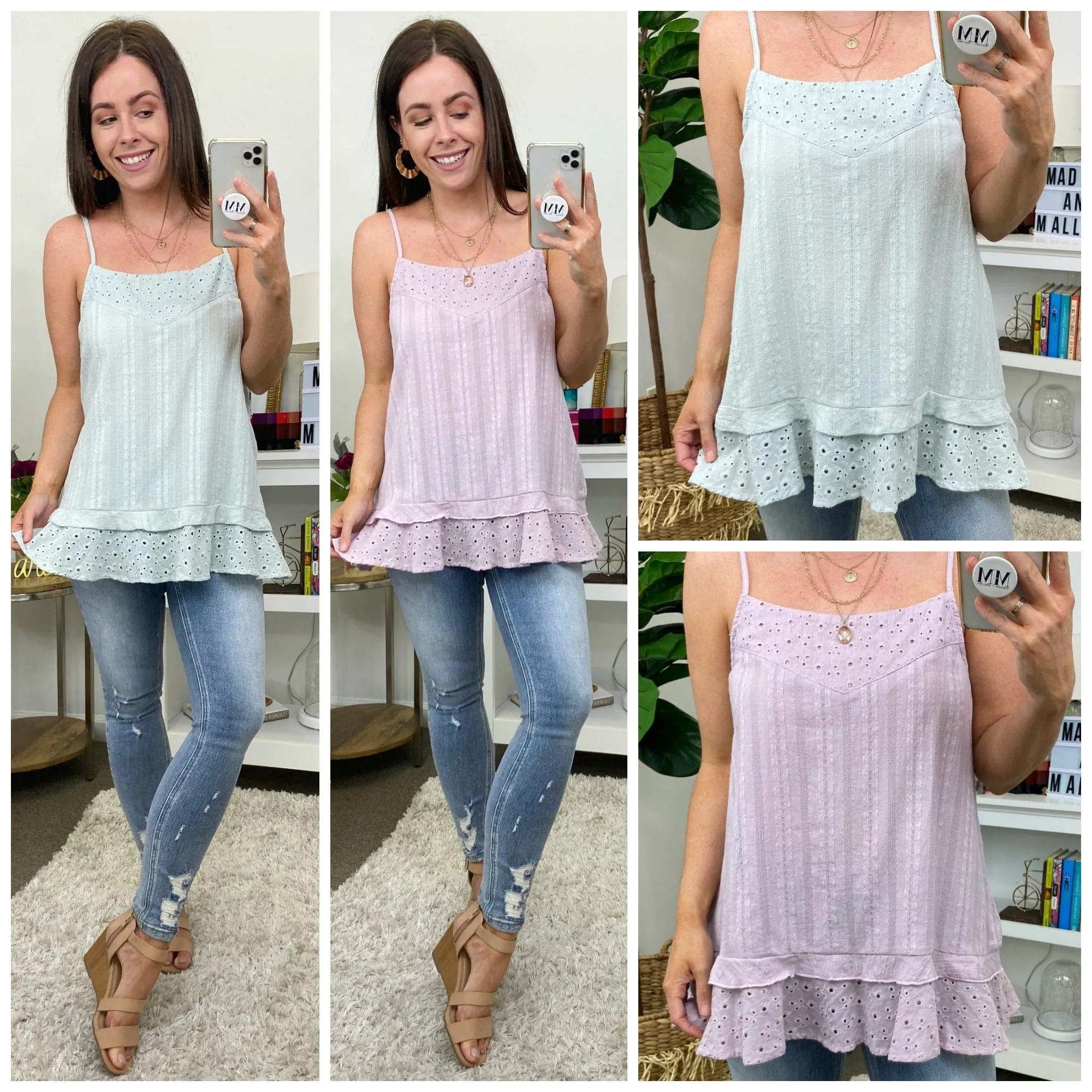 Sunny Daydream Eyelet Ruffle Tank sold by Madison + Mallory