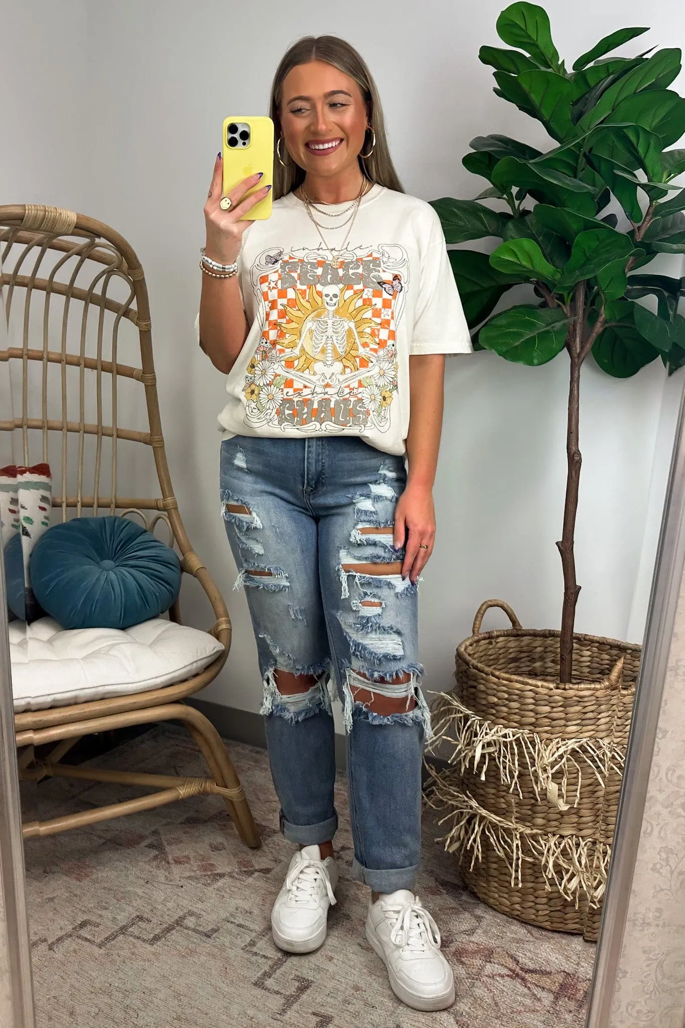 Inhale Peace Exhale Chaos Skeleton Vintage Oversized Graphic Tee - FINAL SALE sold by Madison + Mallory product image thumbnail 4