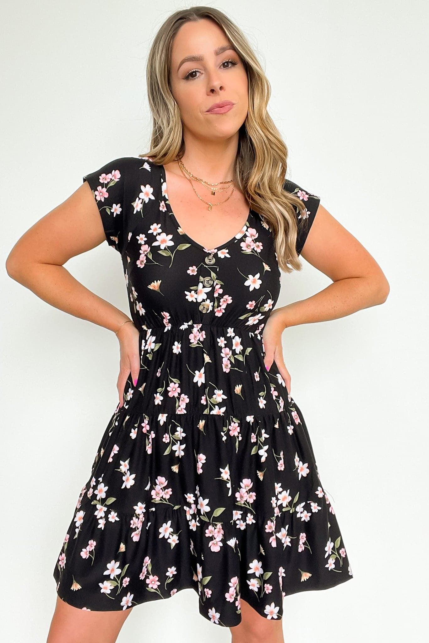 Whitfield Floral V-Neck Button Detail Dress - FINAL SALE sold by Madison + Mallory product image thumbnail 5