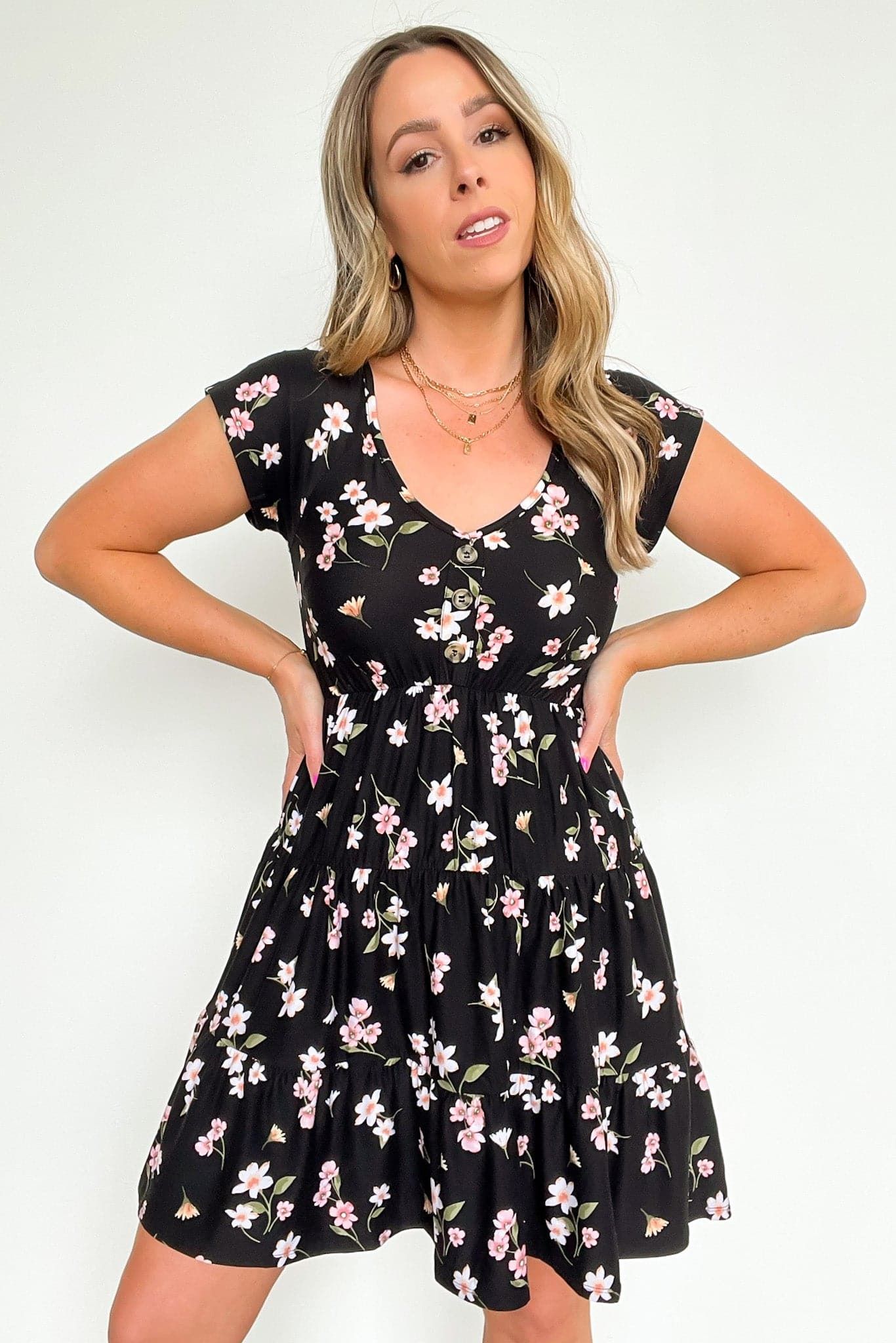 Whitfield Floral V-Neck Button Detail Dress - FINAL SALE sold by Madison + Mallory product image thumbnail 2