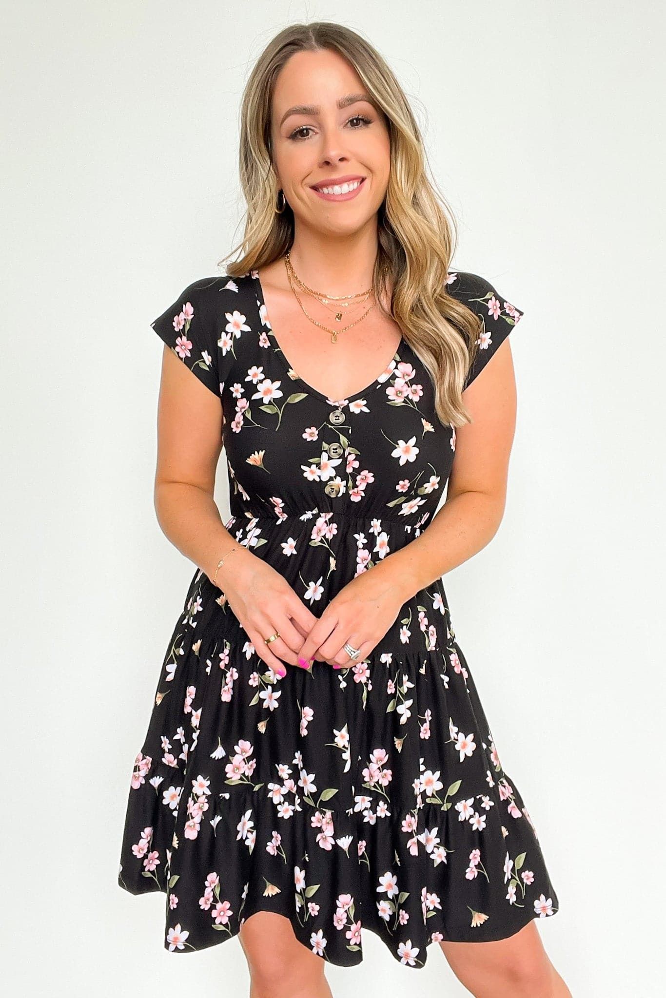 Whitfield Floral V-Neck Button Detail Dress - FINAL SALE sold by Madison + Mallory