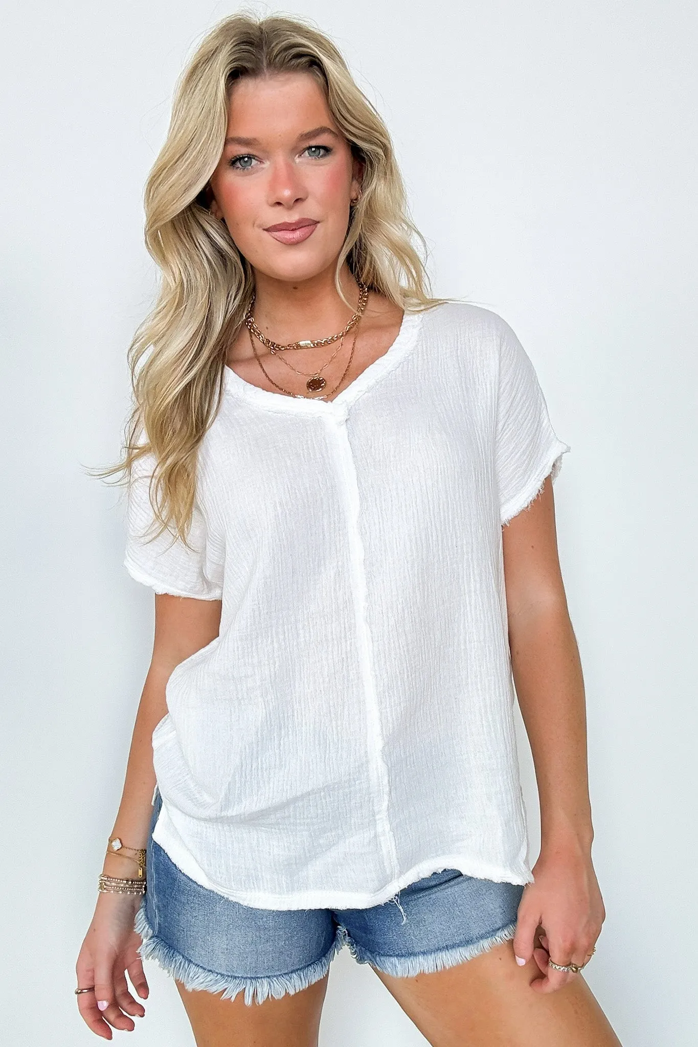 Coastal Comfort V-Neck Raw Edge Top - FINAL SALE sold by Madison + Mallory product image thumbnail 2