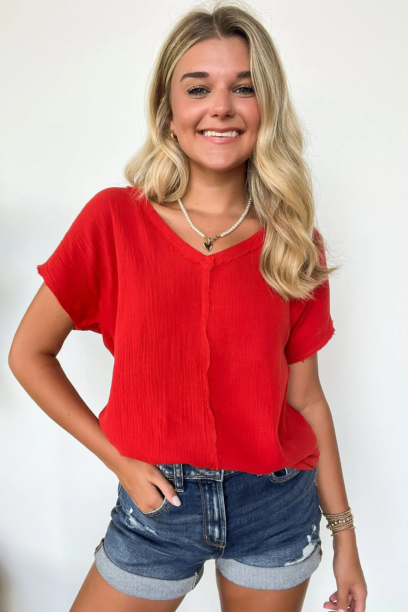 Coastal Comfort V-Neck Raw Edge Top - FINAL SALE sold by Madison + Mallory product image thumbnail 4