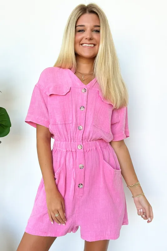 Simoni Mineral Washed Button Down Romper - FINAL SALE sold by Madison + Mallory