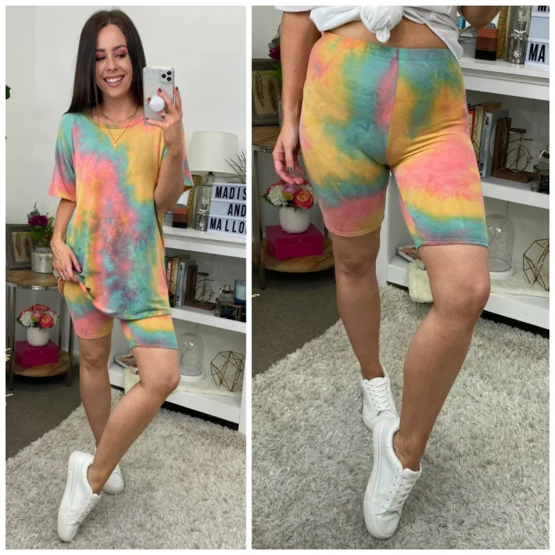 Radio DJ Tie Dye Biker Shorts - Green - FINAL SALE sold by Madison + Mallory