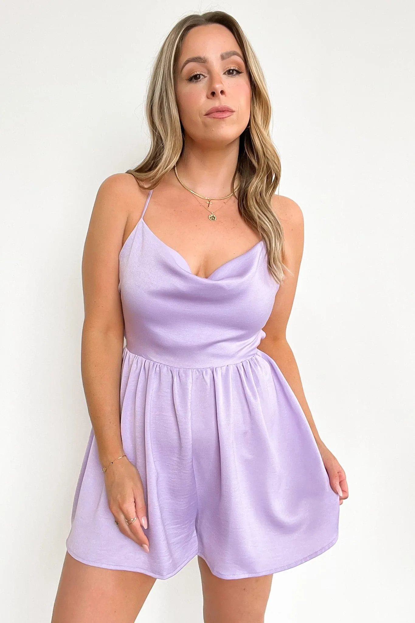 Dream Date Cowl Neck Satin Romper - FINAL SALE sold by Madison + Mallory product image thumbnail 3