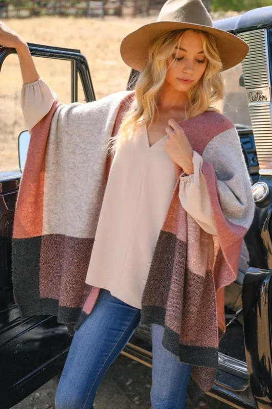 Sophisticated Scene Color Block Knit Poncho Cardigan - FINAL SALE made by JODIFL