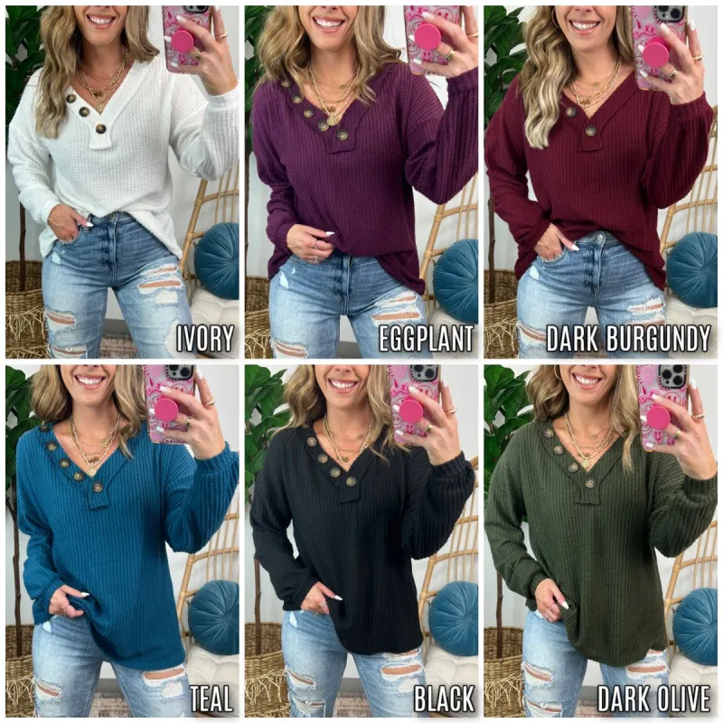 Aspen Thermal Button Detail Top - FINAL SALE sold by Madison + Mallory