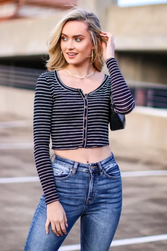 Kellie V-Neck Striped Button Top - FINAL SALE sold by Madison + Mallory