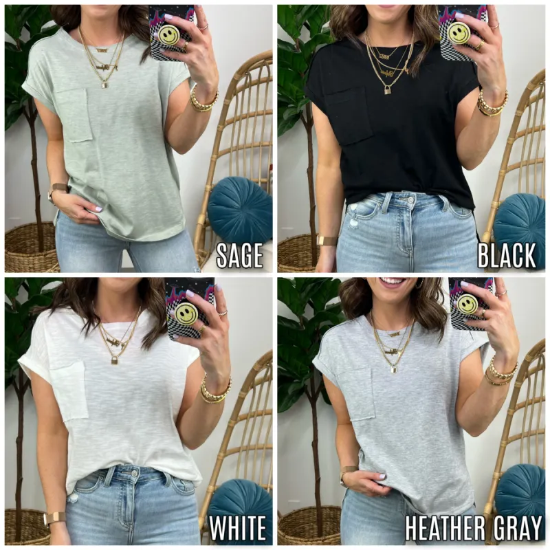 Aari Roll Sleeve Relaxed Pocket Top sold by Madison + Mallory