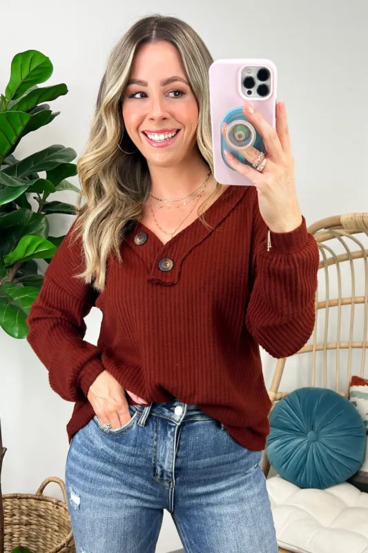 Derita Waffle Knit V-Neck Button Top - FINAL SALE sold by Madison + Mallory