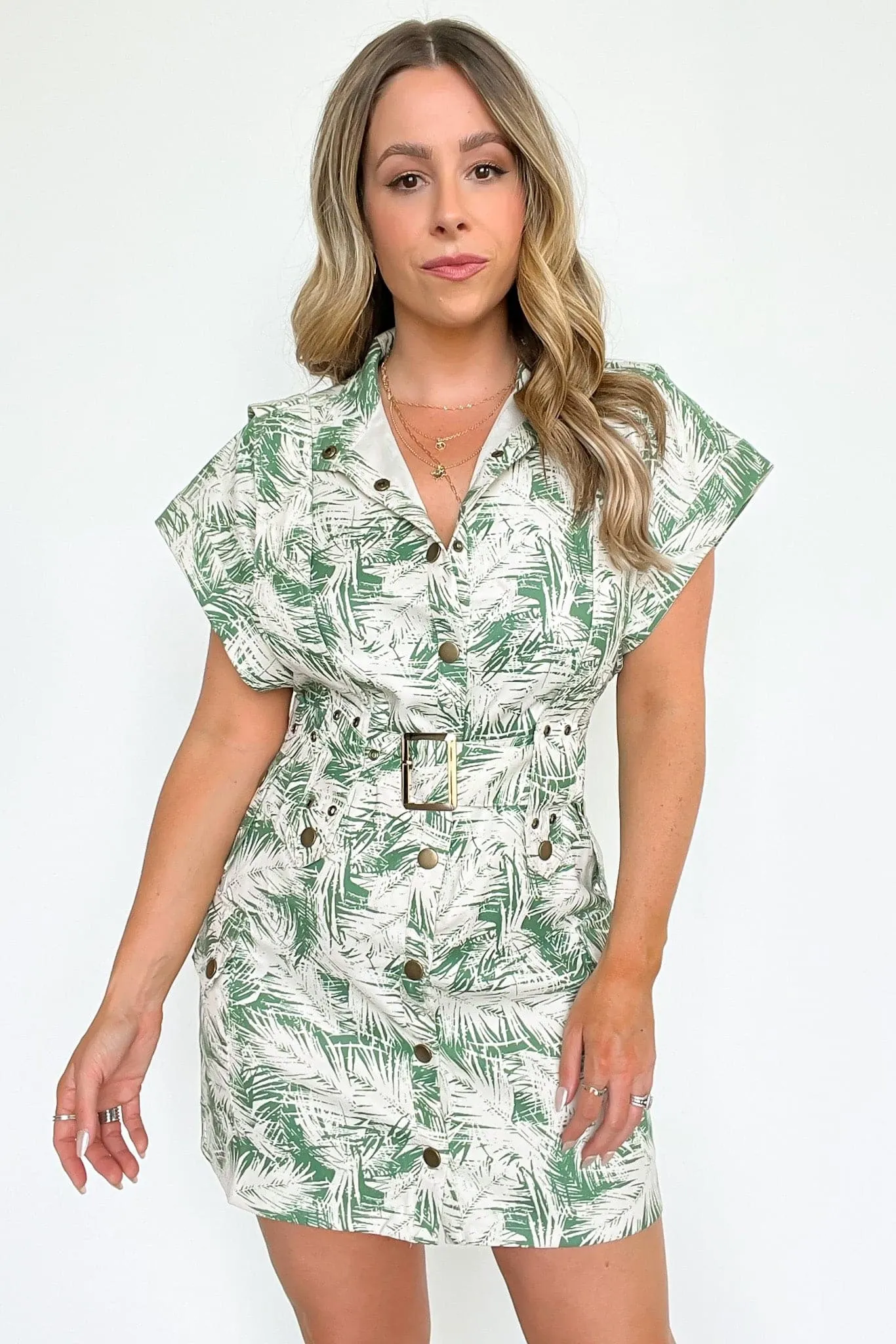 On Island Time Belted Tropical Leaf Print Dress - FINAL SALE sold by Madison + Mallory product image thumbnail 3