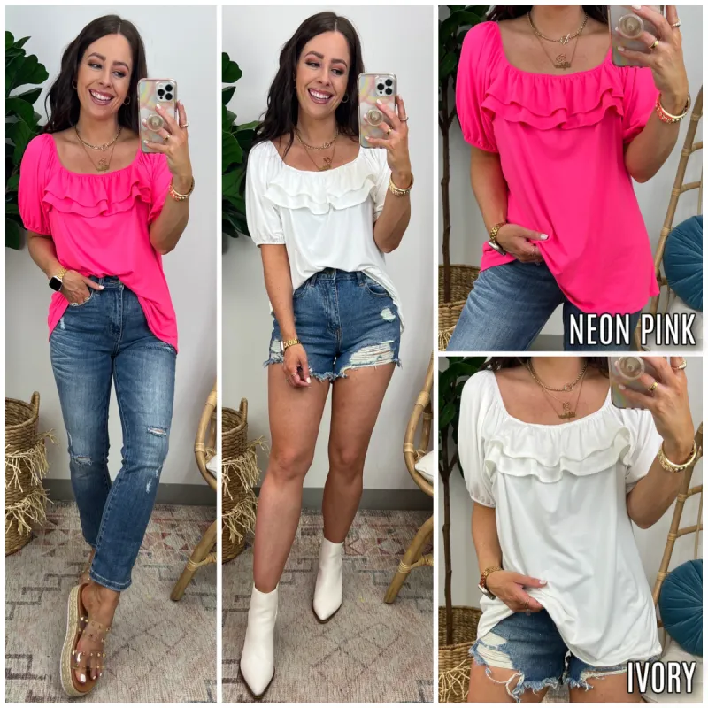 Belissa Ruffle Front Puff Sleeve Top - FINAL SALE sold by Madison + Mallory