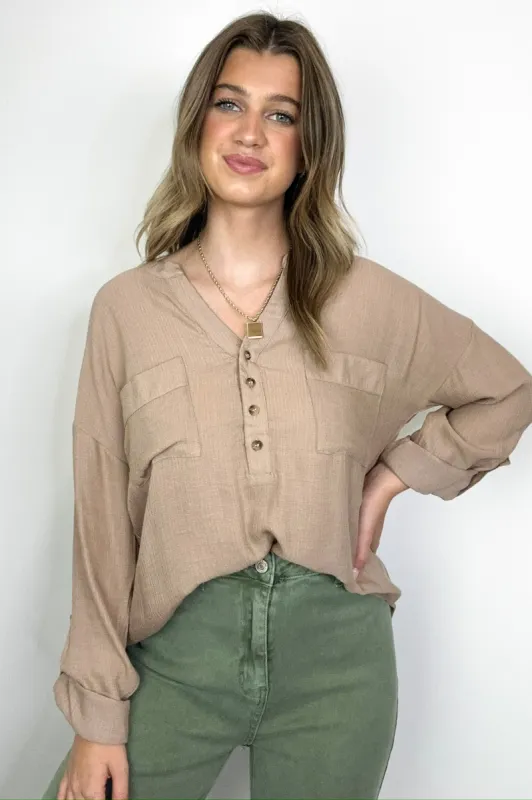 Lucien Split Neck Roll Sleeve Top - FINAL SALE sold by Madison + Mallory