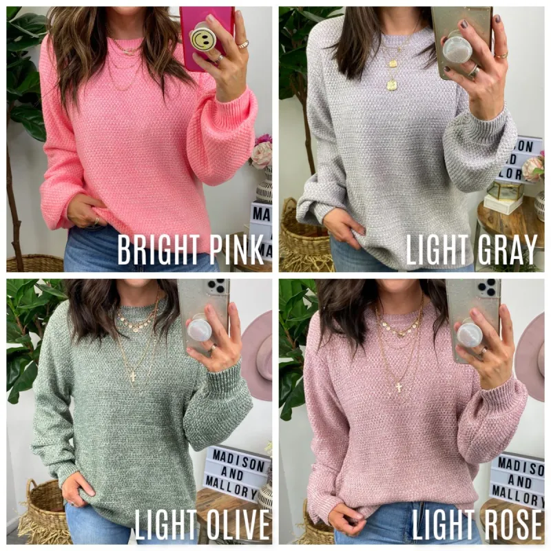 Callix Melange Knit Balloon Sleeve Sweater sold by Madison + Mallory