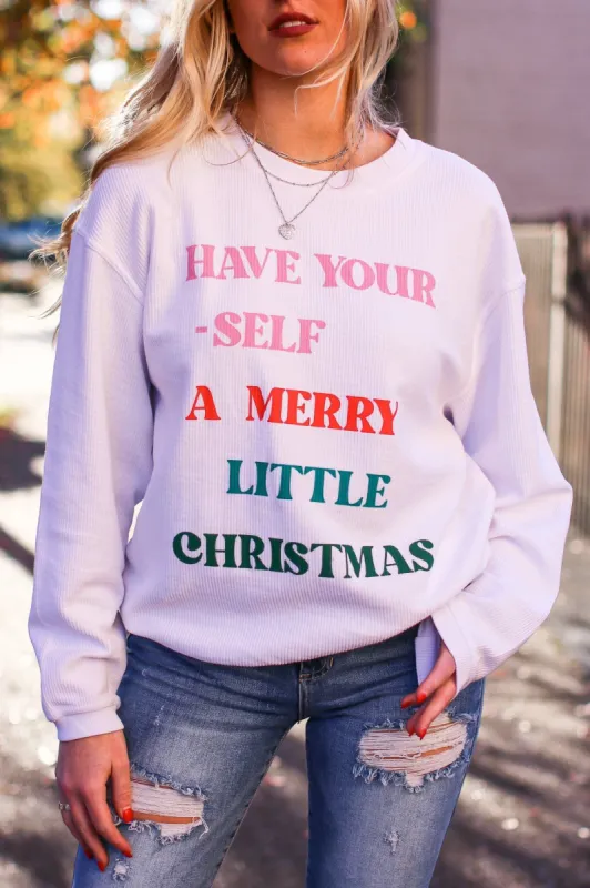Have Yourself A Merry Little Christmas Graphic Corded Pullover sold by Madison + Mallory