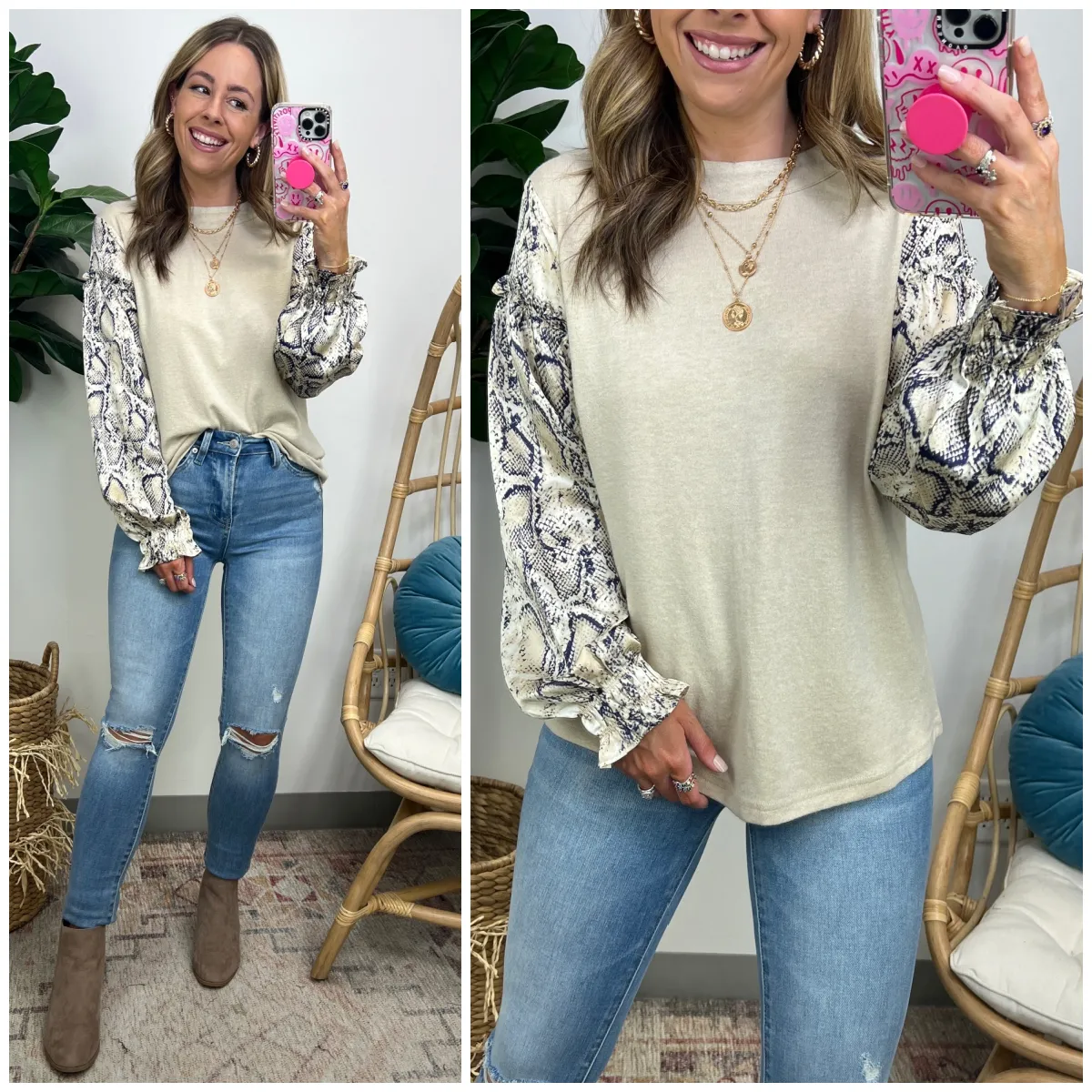 Miryam Animal Print Balloon Sleeve Top sold by Madison + Mallory