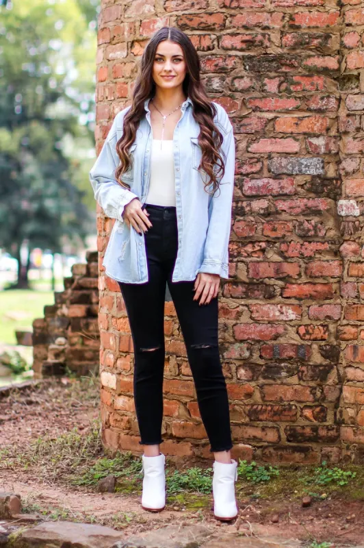 Verdi Relaxed Button Down Denim Shacket - FINAL SALE sold by Madison + Mallory