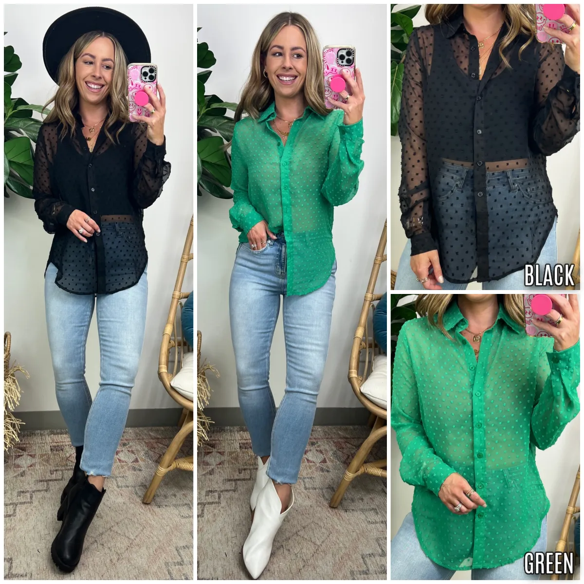 Night Out Swiss Dot Button Down Top - FINAL SALE sold by Madison + Mallory