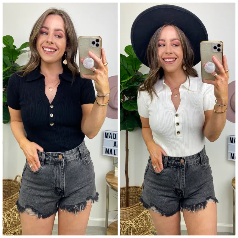 Just the One Short Sleeve Button Bodysuit sold by Madison + Mallory