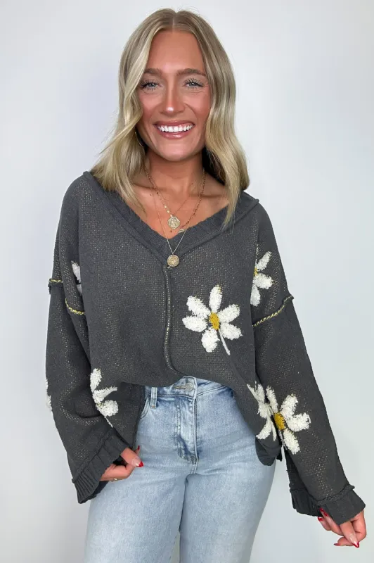 Ray of Charm V-Neck Floral Knit Sweater sold by Madison + Mallory